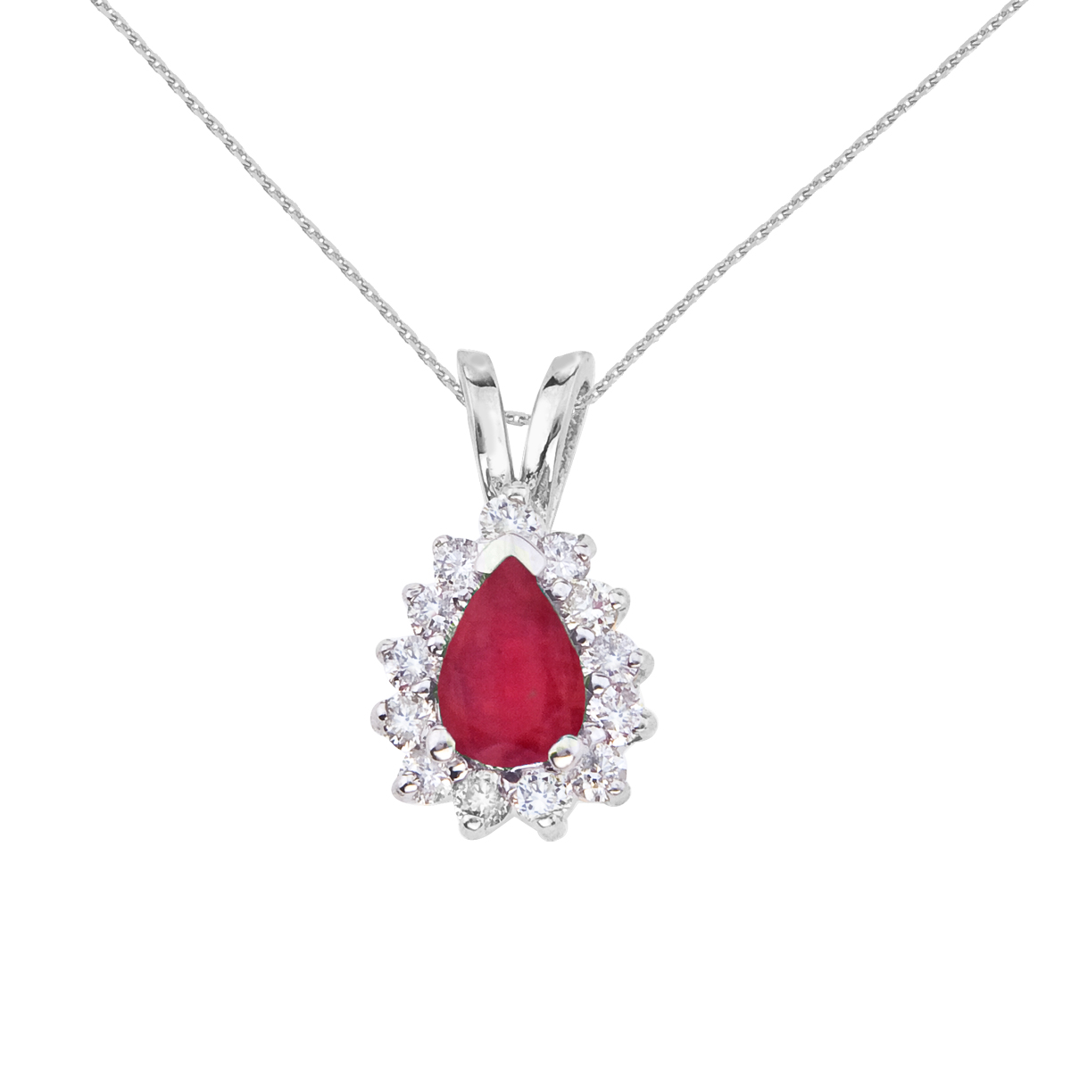 JCX2703: 6x4 mm oval natural ruby pendant accented with bright diamonds set in 14k white gold.