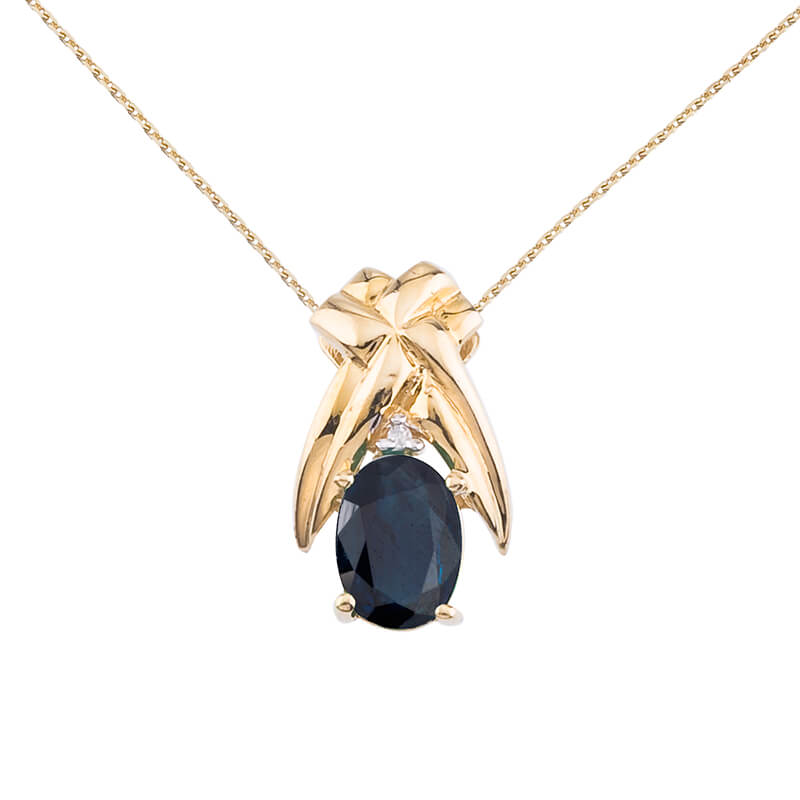 JCX2719: 7x5 mm natural sapphire and diamond accented pendant in 14k white gold.