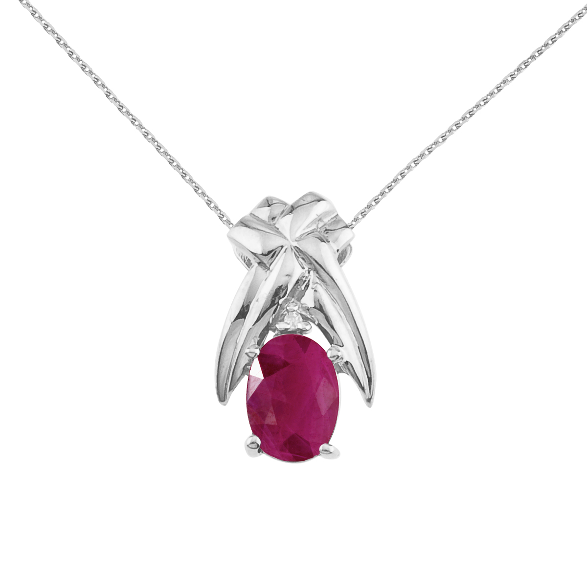 JCX2721: 7x5 mm natural ruby and diamond accented pendant in 14k yellow gold.