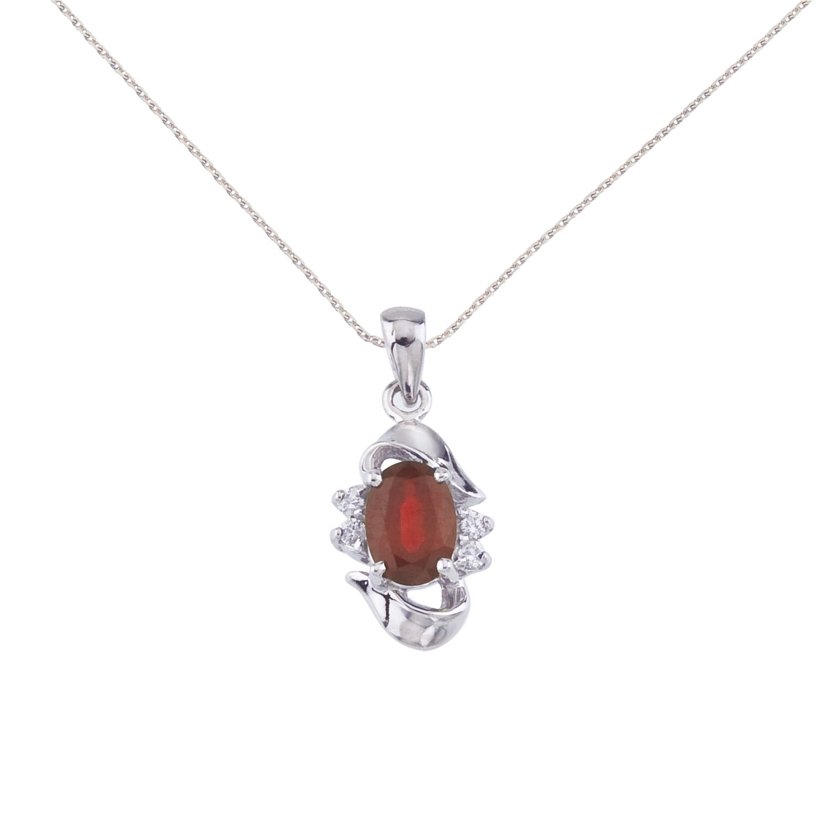 JCX2727: Add a hint of red to your look with this 14k white gold rbuy pendant. Featuring a genuine 7x5 mm ruby surrounded by .06 carats of sparkling diamonds.