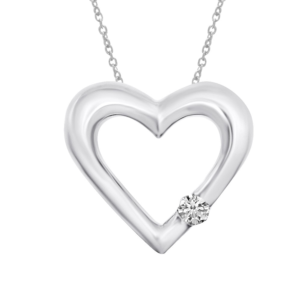 JCX2787: 14k white gold open heart pendant diamond pendant (.07 ct).