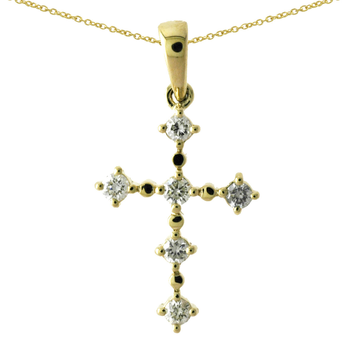 JCX2794: 14k yellow gold cross featuring .25 total ct diamonds. A modern take on a classic design.