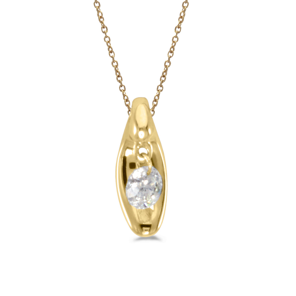 JCX2843: 14k gold Dashinng Diamonds pendant with 0.100 total ct diamonds. The center dangling diamond dances and shimmers with every heartbeat.