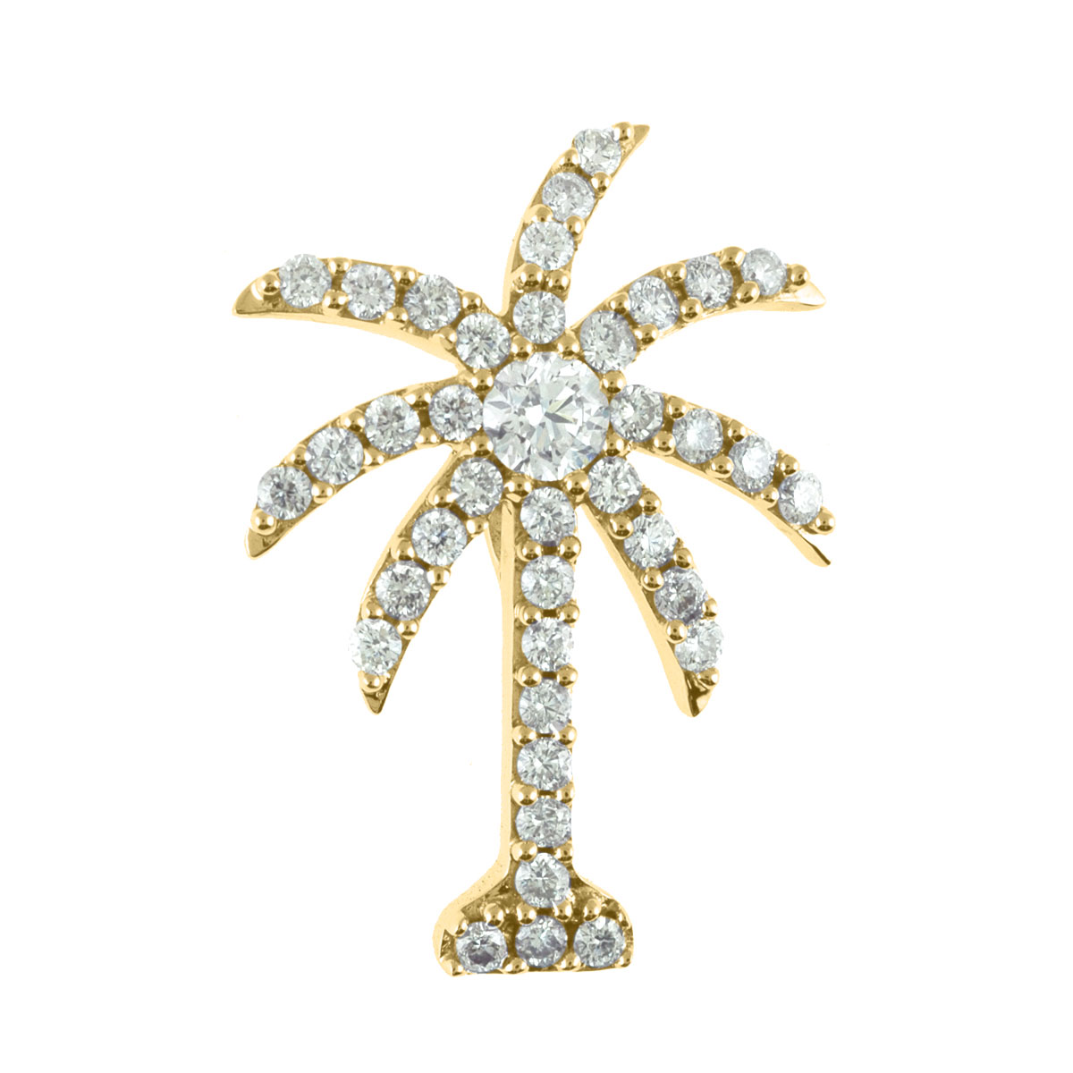 JCX2850: 1.00 ct diamond palm tree shaped pendant set in 14k yellow gold.