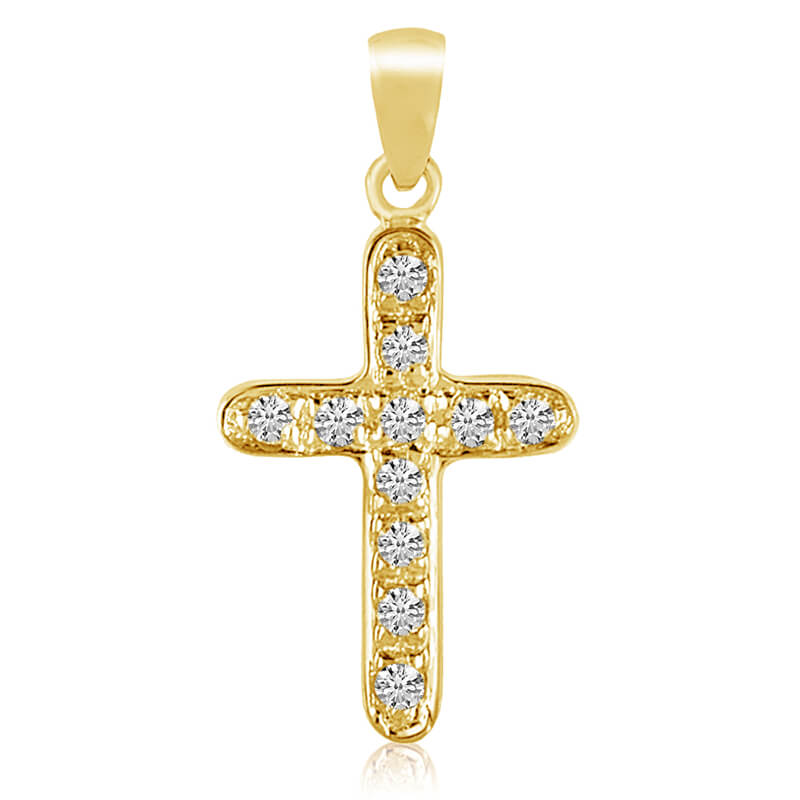 Classic 14k yellow gold cross pendant with .14 total diamond carats.