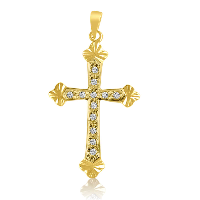 JCX2868: Beautiful cross set in 14k yellow gold with diamond accents.