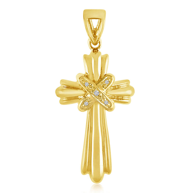JCX2869: Beautiful cross set in 14k yellow gold with diamond accents.