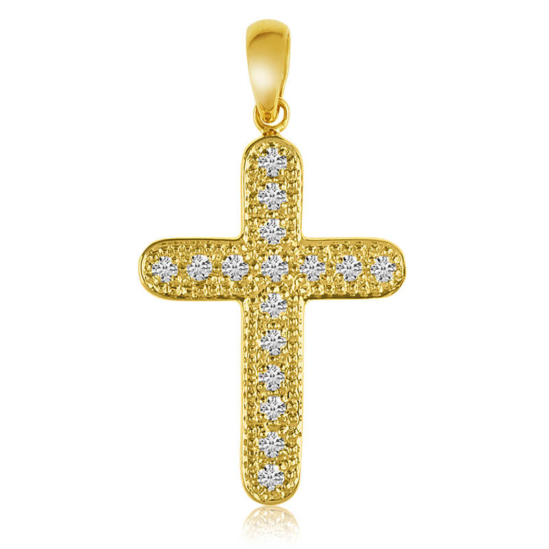 JCX2872: A bold and dashing 14k yellow gold cross with .24 total ct diamonds.
