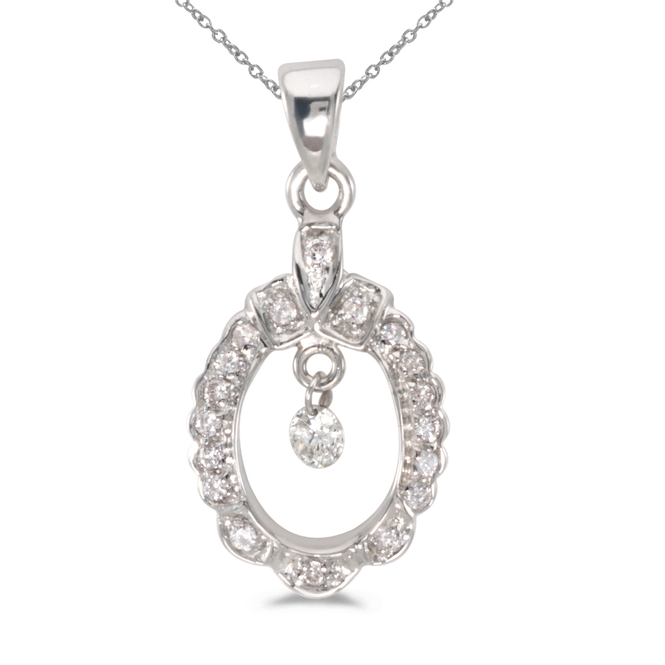 JCX2878: 14k gold Dashinng Diamonds pendant with 0.20 total ct diamonds. The center dangling diamond dances and shimmers with every heartbeat.