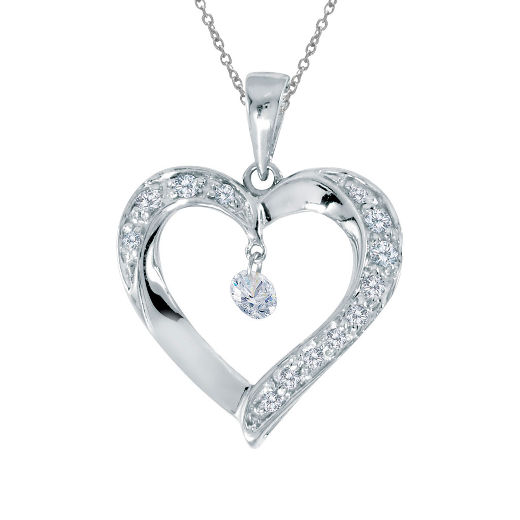 JCX2885: 14k gold Dashinng Diamonds pendant with 0.23 total ct diamonds. The center dangling diamond dances and shimmers with every heartbeat.
