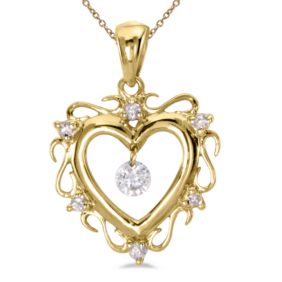 14k gold Dashinng Diamonds pendant with 0.13 total ct diamonds. The center dangling diamond dances and shimmers with every heartbeat.