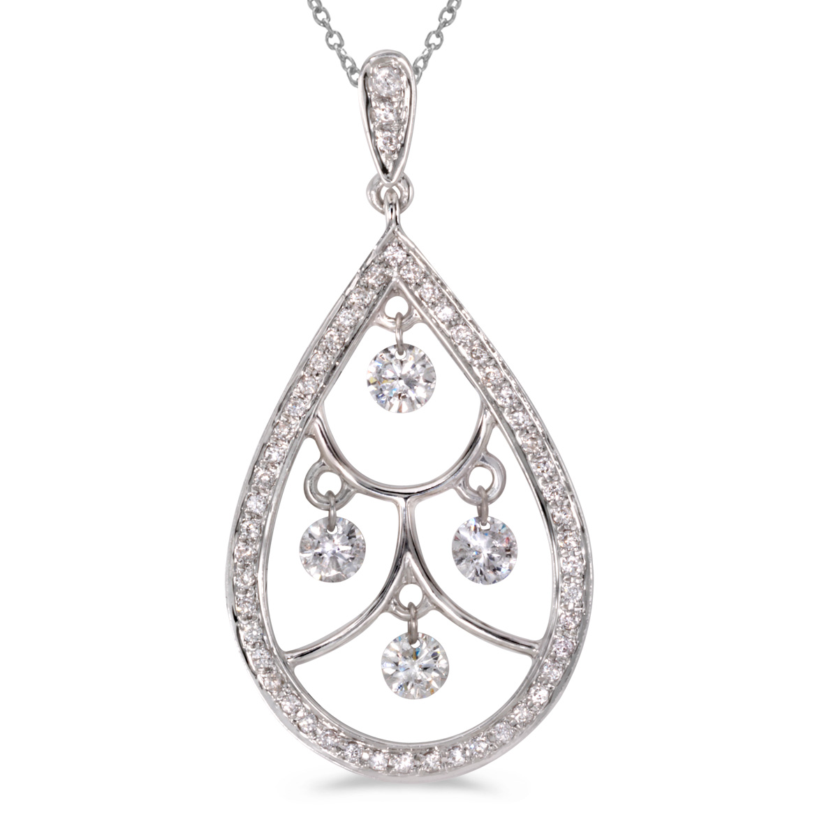 JCX2891: 14k gold Dashinng Diamonds pendant with 0.48 total ct diamonds. The center dangling diamond dances and shimmers with every heartbeat.