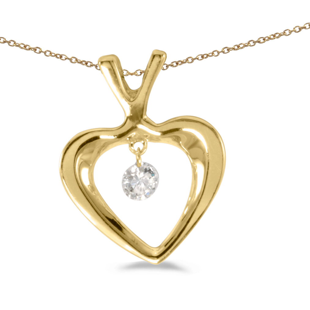 14k gold Dashinng Diamonds pendant with 0.10 total ct diamonds. The center dangling diamond dances and shimmers with every heartbeat.