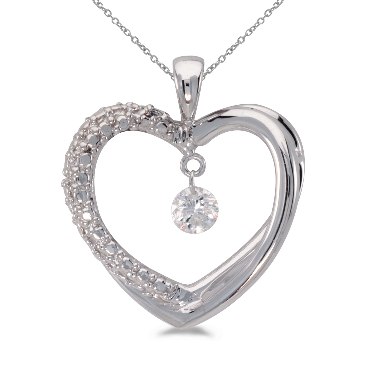 JCX2896: 14k gold Dashinng Diamonds pendant with 0.10 total ct diamonds. The center dangling diamond dances and shimmers with every heartbeat.
