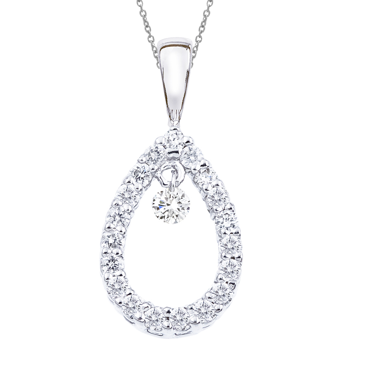 JCX2923: 14k gold Dashinng Diamonds pendant with 0.25 total ct diamonds. The center dangling diamond dances and shimmers with every heartbeat.