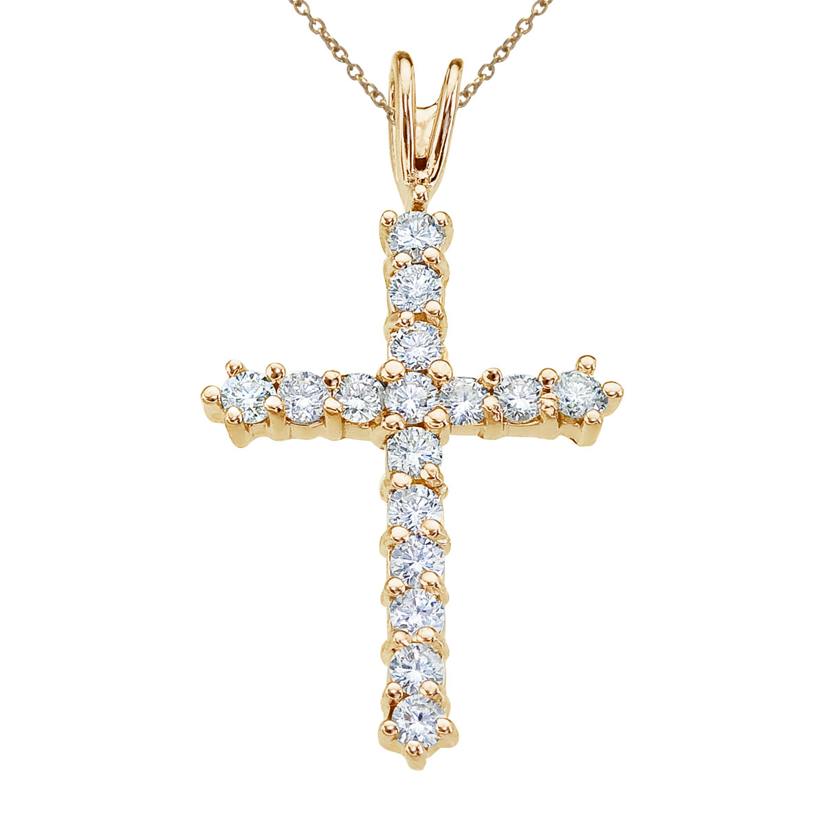 JCX2942: 14k yellow gold cross with shimmering .50 total ct diamonds.