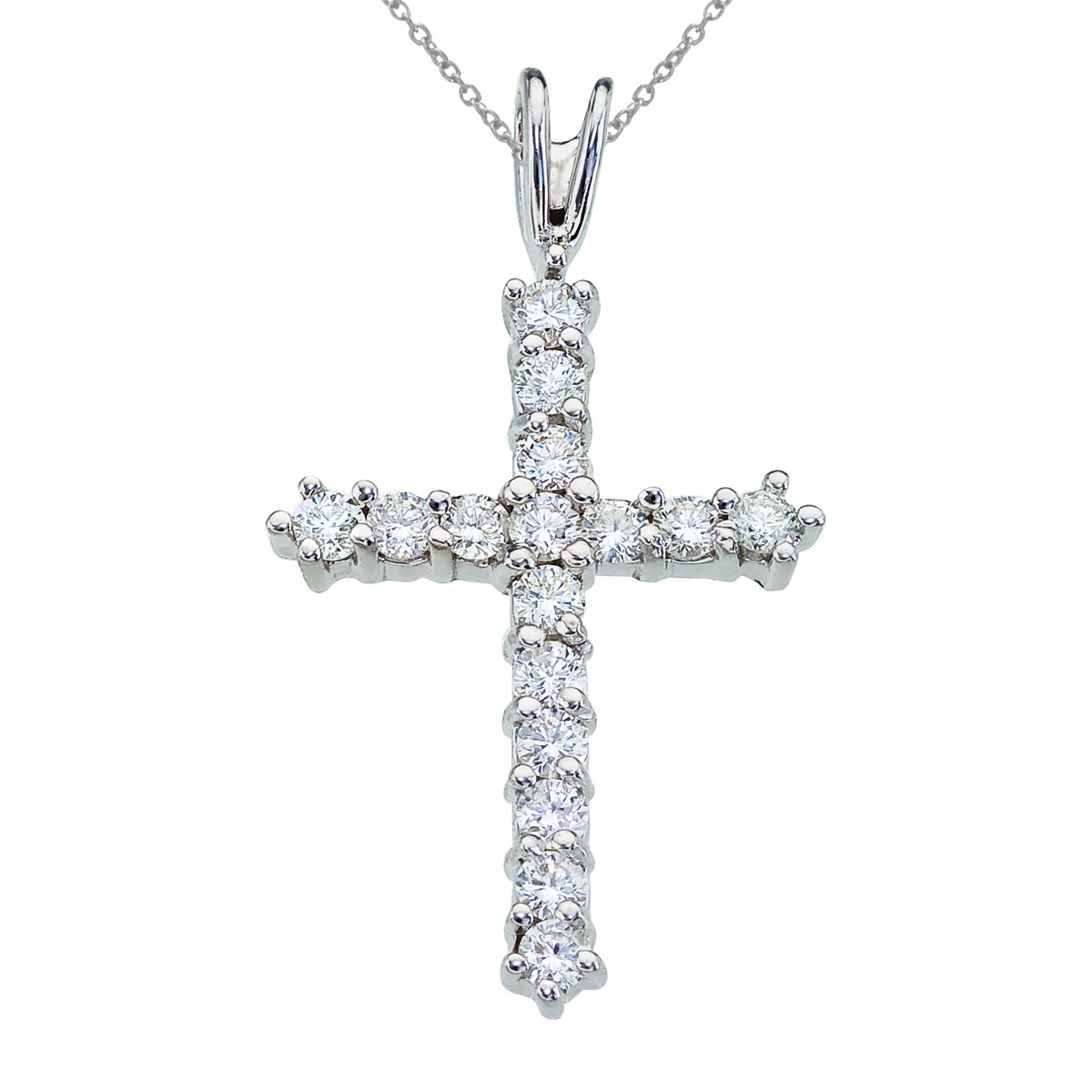 JCX2943: 14k white gold cross with shimmering .50 total ct diamonds.