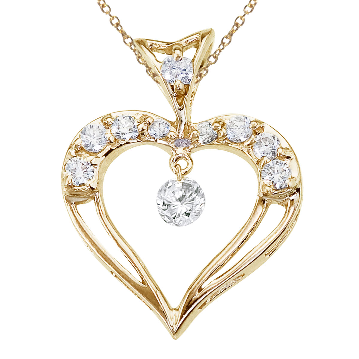 JCX2947: 14K Yellow Gold Dashing Diamond Heart Pendant Watch as the diamonds dangle  glitter and sparkle in the setting!