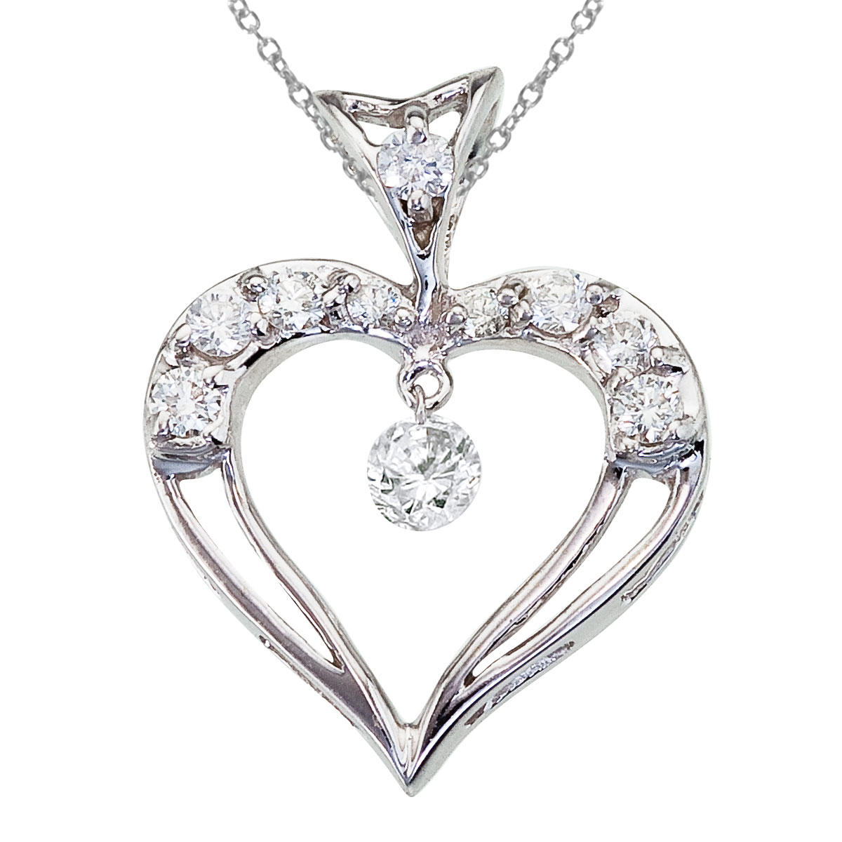 JCX2948: 14K White Gold Dashing Diamond Heart Pendant Watch as the diamonds dangle  glitter and sparkle in the setting!