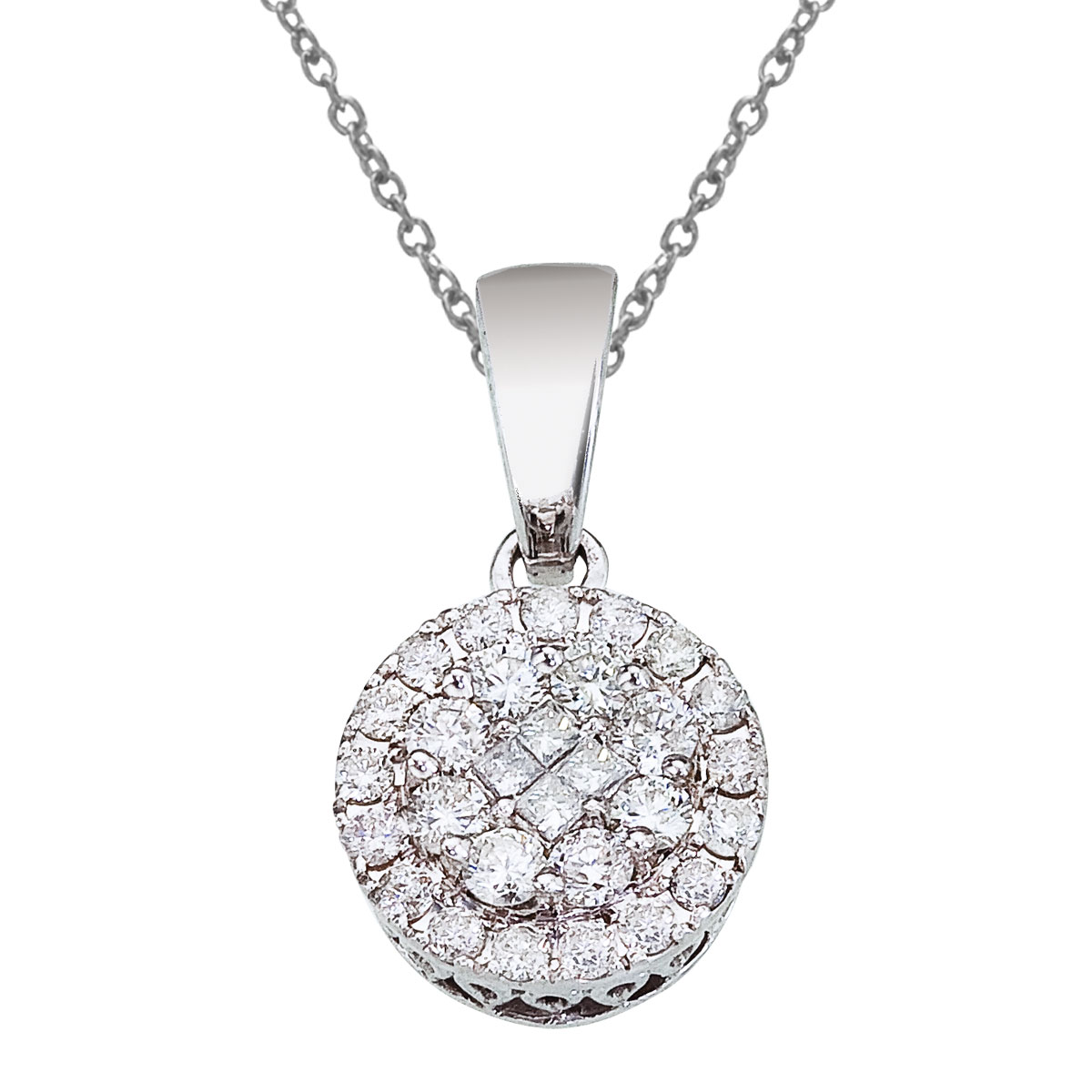 JCX2951: .50 total carat diamond Clustaire pendant set in 14k white gold. All the shimmer of a solitaire at an excellent price.