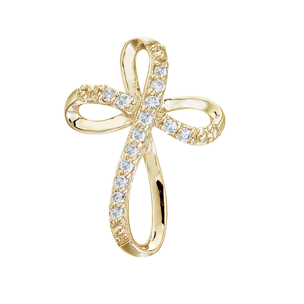 JCX2998: 14k yellow gold cross pendant with shimmering diamonds.