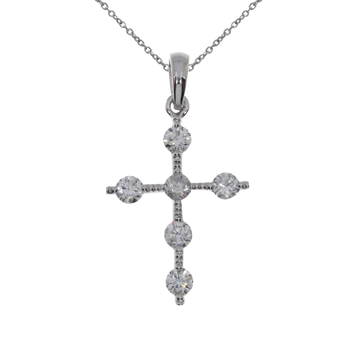JCX3009: 14k white gold cross pendant with shimmering diamonds.