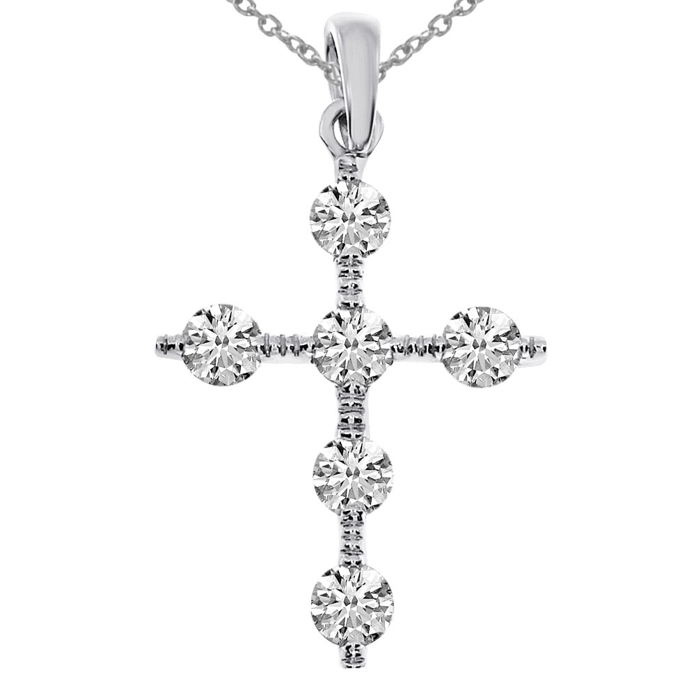 JCX3010: 14k white gold cross pendant with shimmering diamonds.