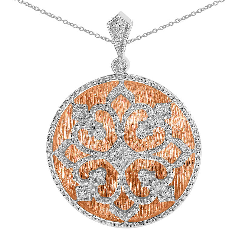 JCX3017: Antique style two-toned pendant with .20 total ct diamonds.