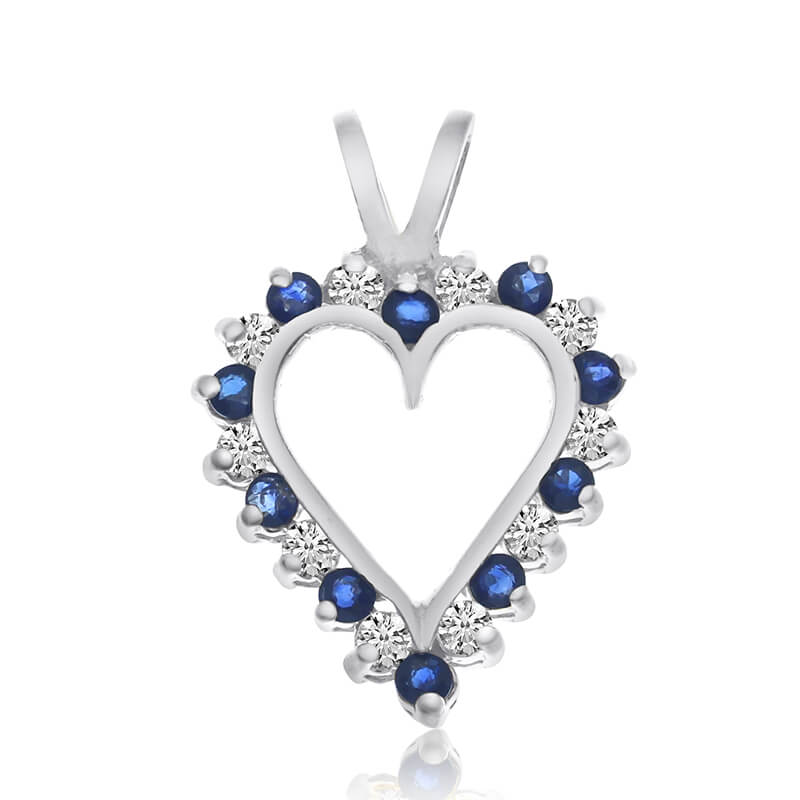 JCX3036: 14k White Gold Sapphire and Diamond Heart Pendant