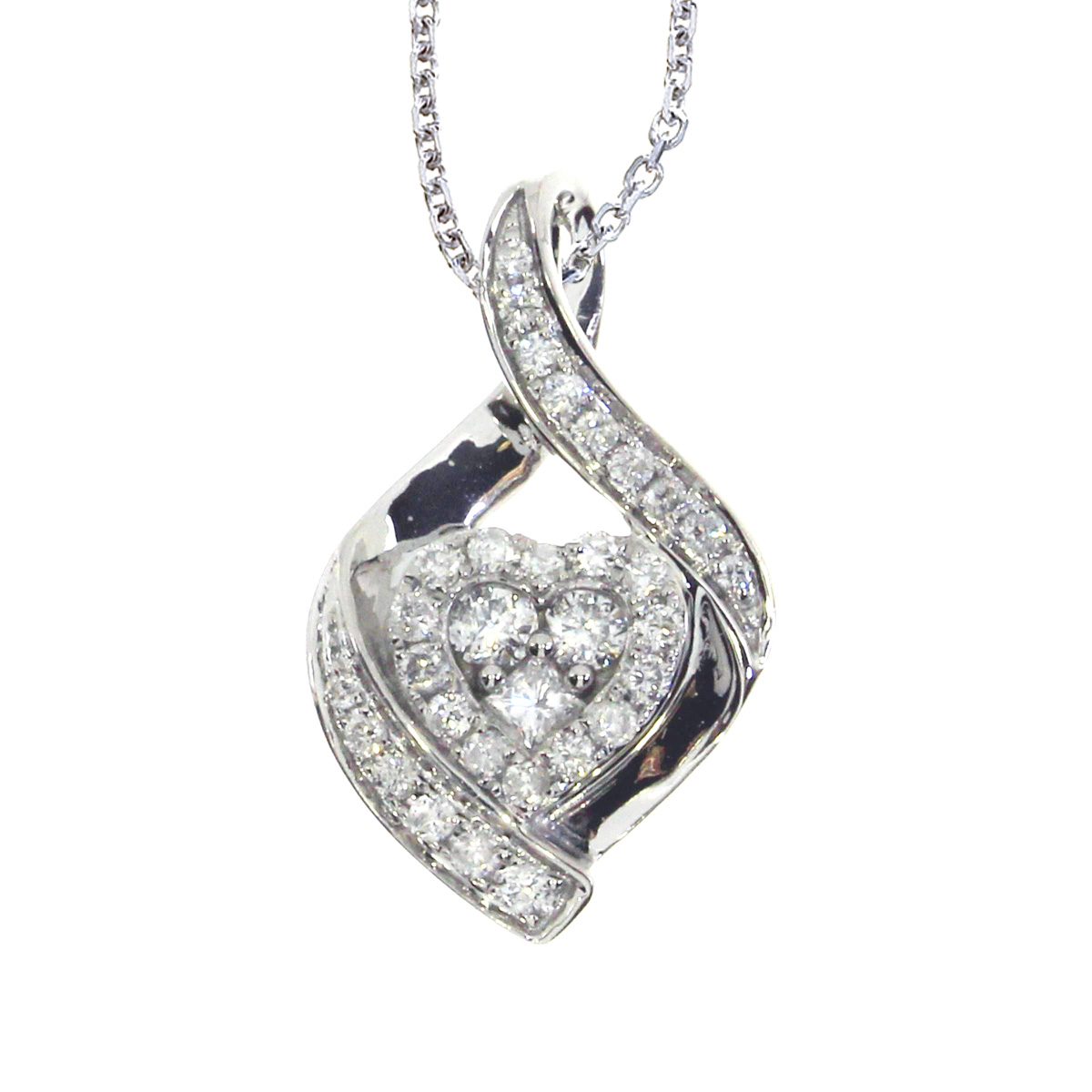 JCX3041: Beautiful shimmering 14k white gold heart shaped pendant covered in .37 carats of genuine bright diamonds.