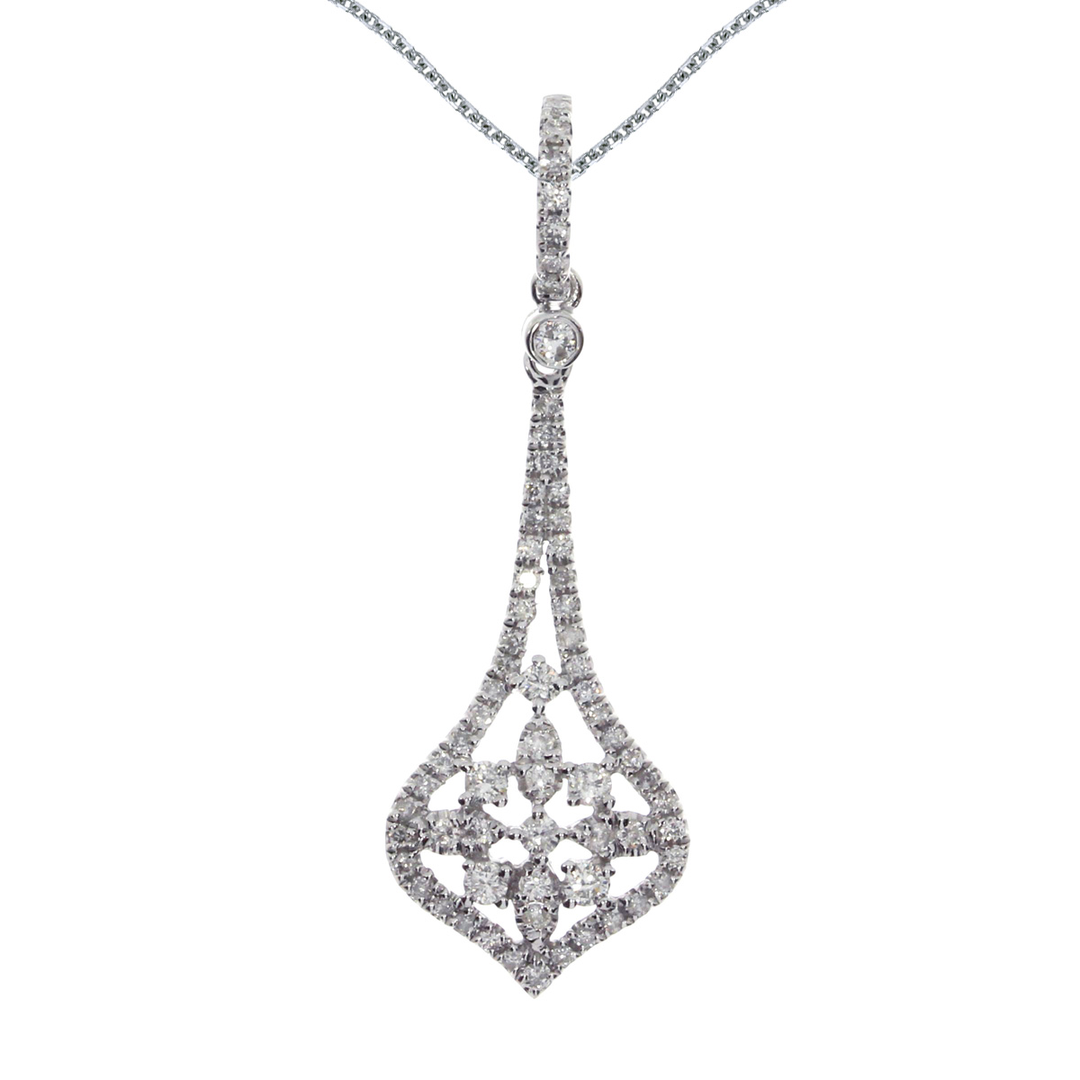 JCX3042: This elegant fashion pendant features .47 total ct diamonds in a beautiful 14k white gold design.