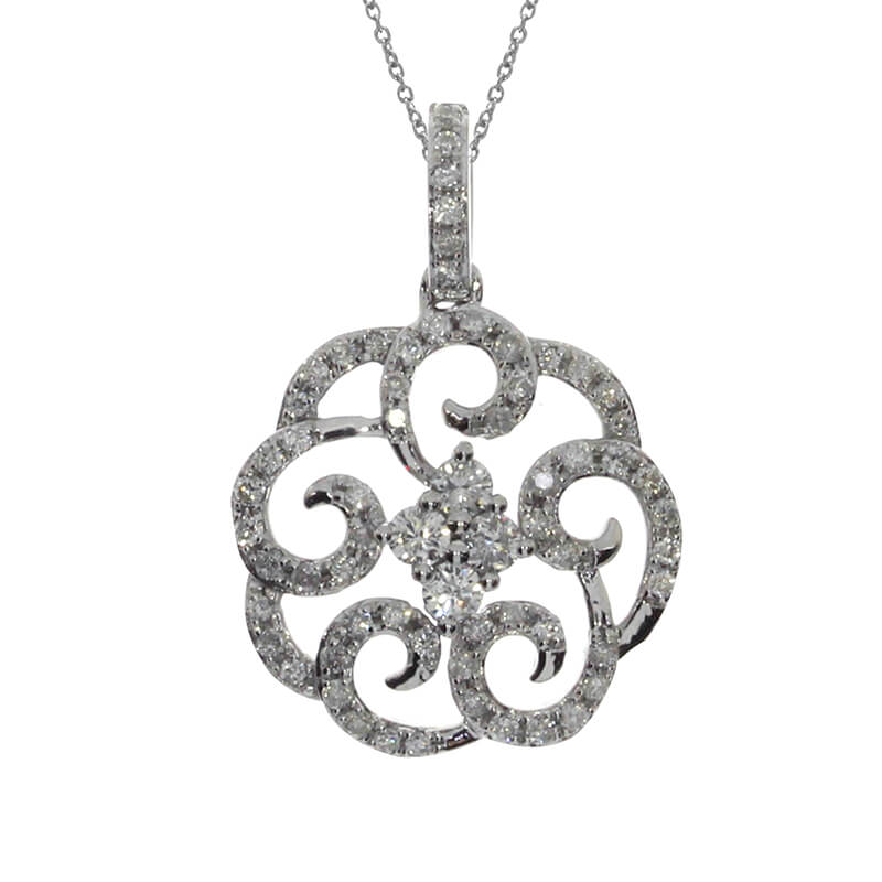 JCX3046: Swirling diamonds and 14k white gold will mesmerize with .32 total carat weight.