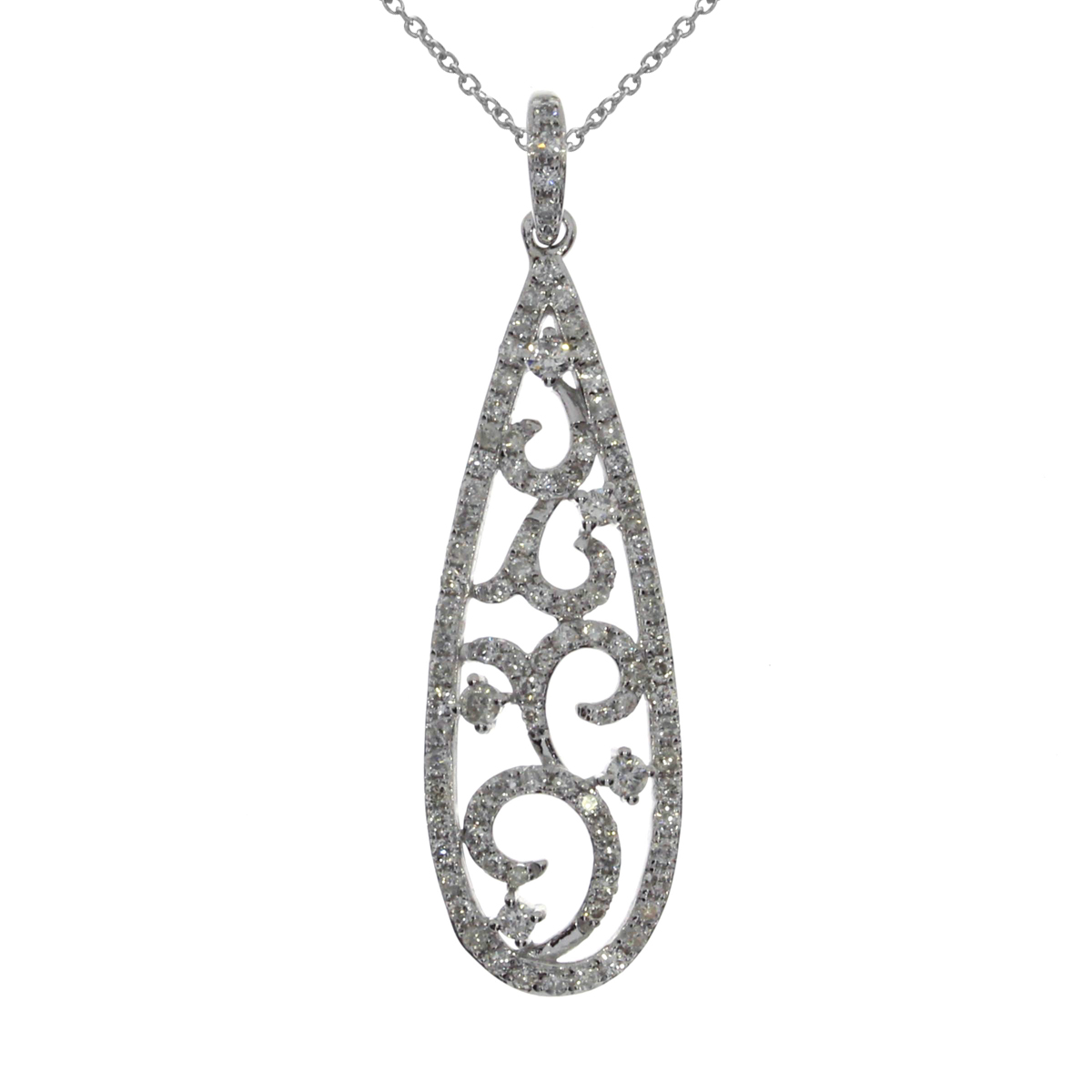 JCX3047: This long pendant contains .48 total carats of bright diamonds in modern and stylish design.
