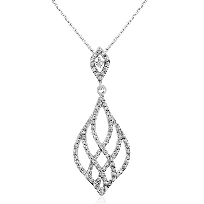 JCX3062: Linear diamond pendant in modern drop shape and 14k white gold will mesmerize with .28 total carat weight.