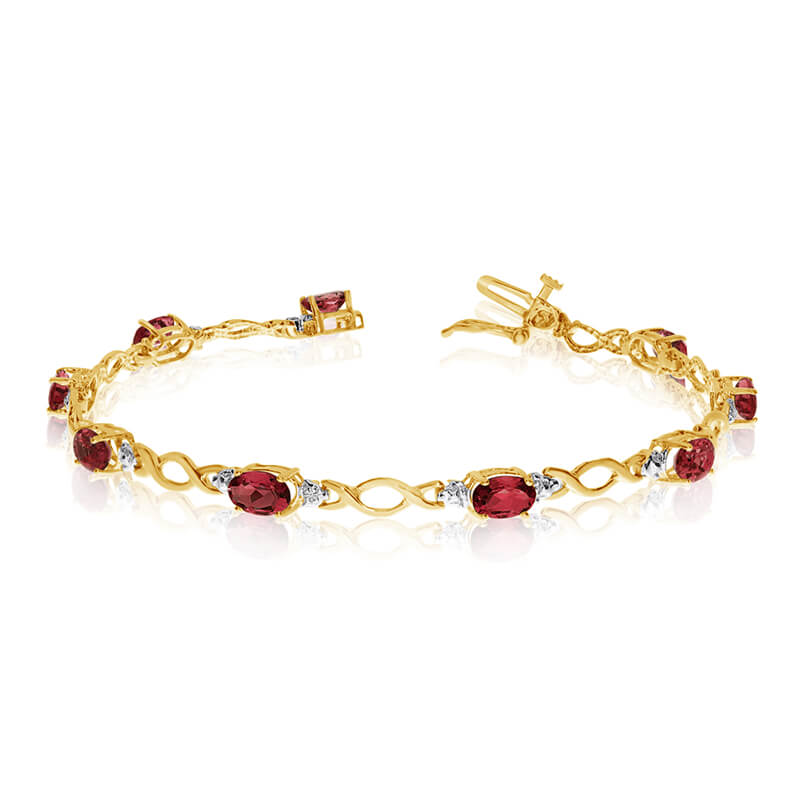 JCX3186: This 14k yellow gold oval garnet and diamond bracelet features ten 6x4 mm stunning natural garnet stones with a 4.70 ct total gem weight.