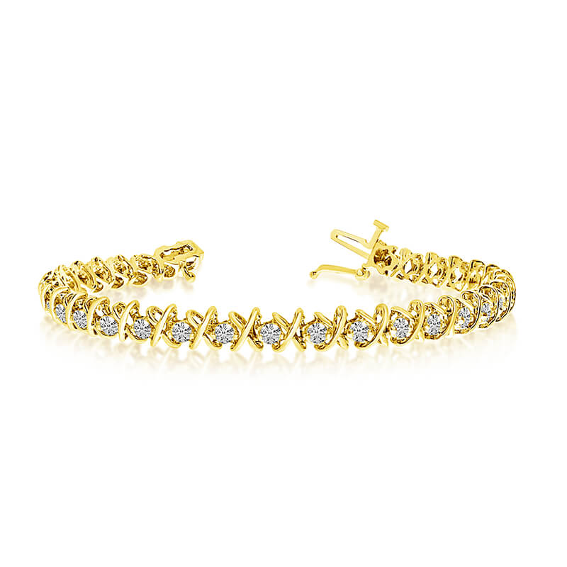 JCX3254: 14K Solid Yellow Gold ''X&O'' Round Diamond Bracelet with 4.00ctw of Natural Round Diamonds