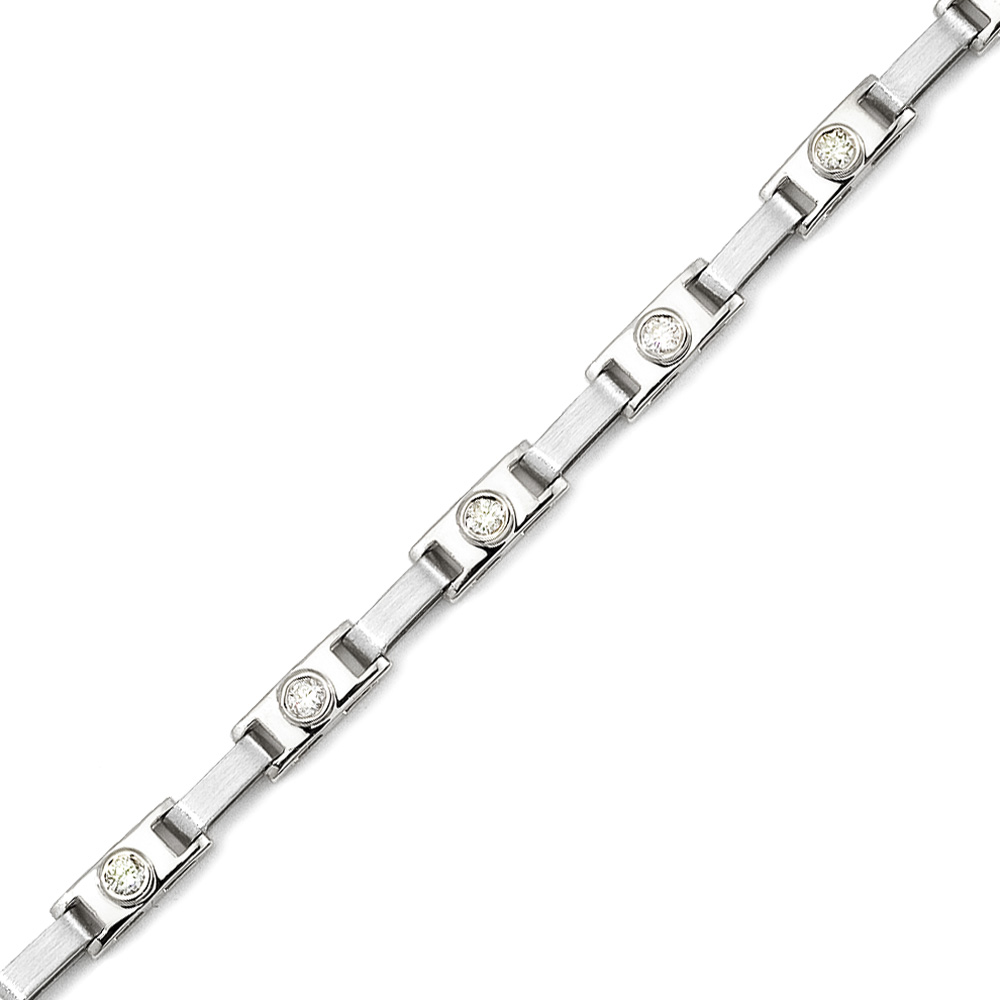 JCX3257: 14K solid white gold bezel set diamond link bracelet.  1.00 carat total weight of diamonds.