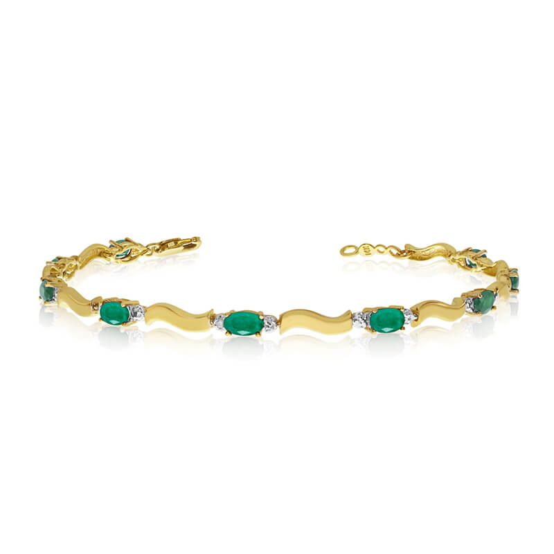 JCX3389: This 10K Yellow Gold oval emerald and diamond bracelet features nine 5x3 mm stunning natural emerald stones with a 2.7 ct total gem weight.