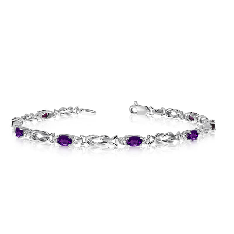 JCX3435: This 10K White Gold oval amethyst and diamond bracelet features eight 5x3 mm stunning natural amethyst stones with a 1.84 ct total gem weight.