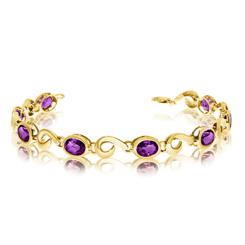 JCX3464: This 14k yellow gold oval amethyst bracelet features 8 7x5 mm stunning natural amethyst stones with a 3.6 ct total gem weight.