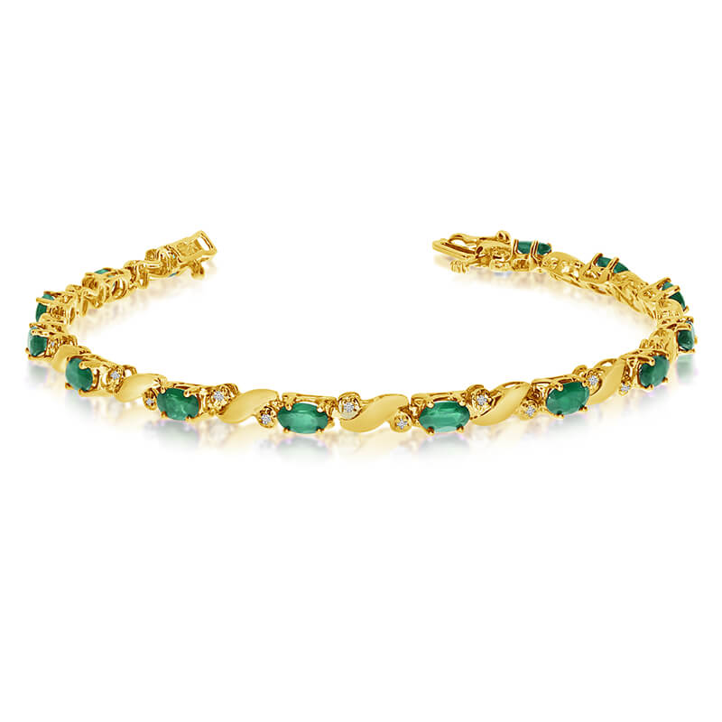 JCX3514: This 14k yellow gold natural emerald and diamond tennis bracelet features 13 oval emeralds with a total gem weight of 2.08 carats and a total diamond weight of 0.15 carats.