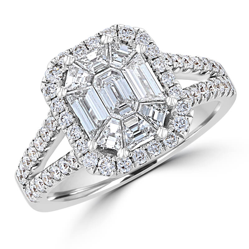 JCX391411: COMBO DIAMOND SURROUNDED BY DIAMOND & 2 ROW DIAMOND SHANK RING