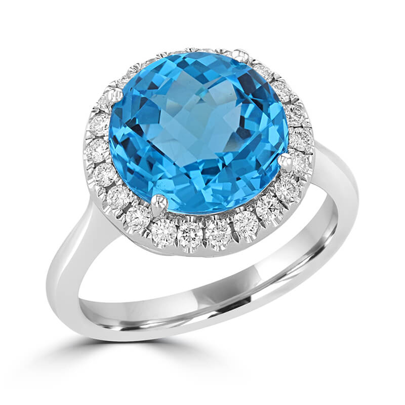 JCX391450: 11X11 ROUND CHECKERED BLUE TOPAZ SURROUNDED BY DIAMOND RING
