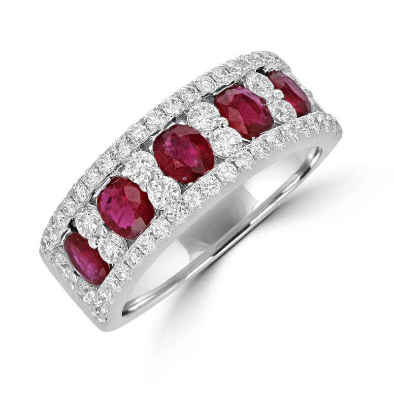 5 OVAL RUBY &amp; ROUND DIAMOND BAND RING