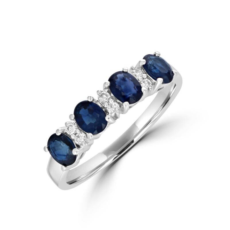 OVAL SAPPHIRE &amp; TWO DIAMOND BAND RING
