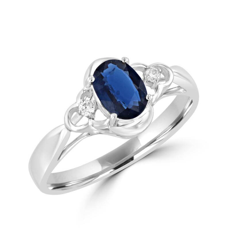 JCX391509: 5X7 OVAL SAPPHIRE AND ONE DIAMOND ON EACH SIDE RING