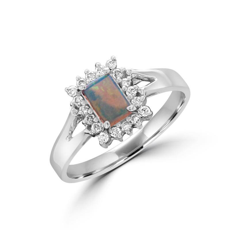 JCX391529: 4X6 RECTANGLE OPAL SURROUNDED BY DIAMOND RING