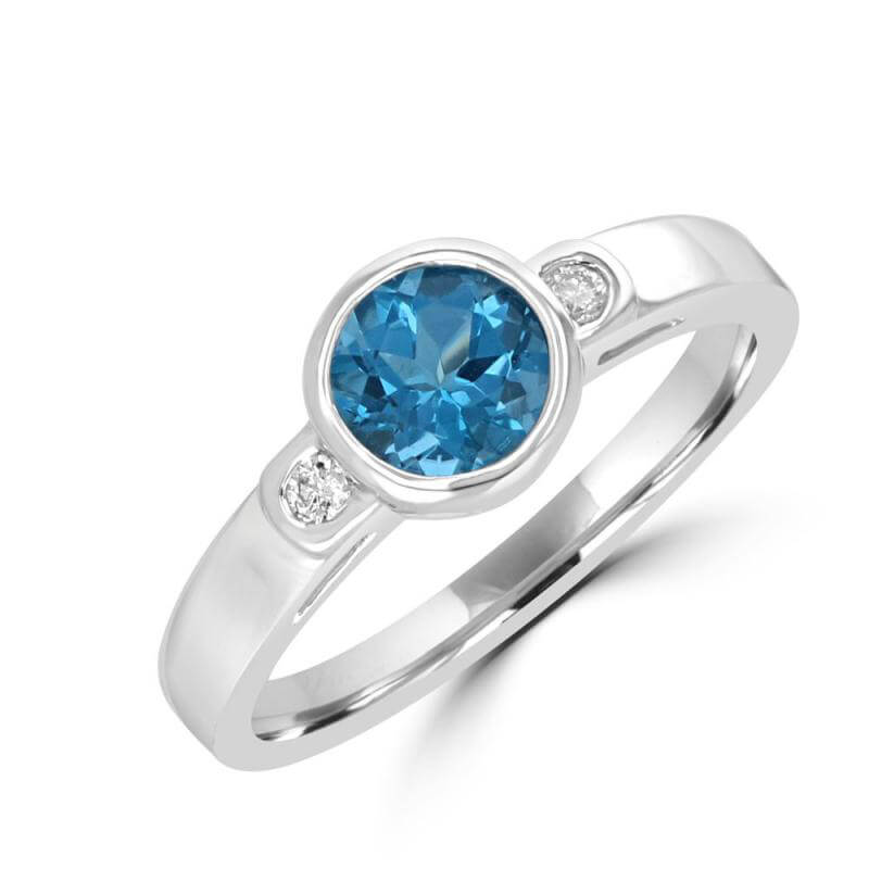 JCX391542: ROUND BLUE TOPAZ AND ROUND DIAMOND BEZEL RING