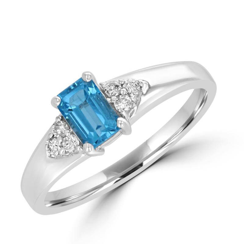 JCX391543: 4X6 BAGUETTE BLUE TOPAZ AND THREE ROUND DIAMONDS ON EACH SIDE RING