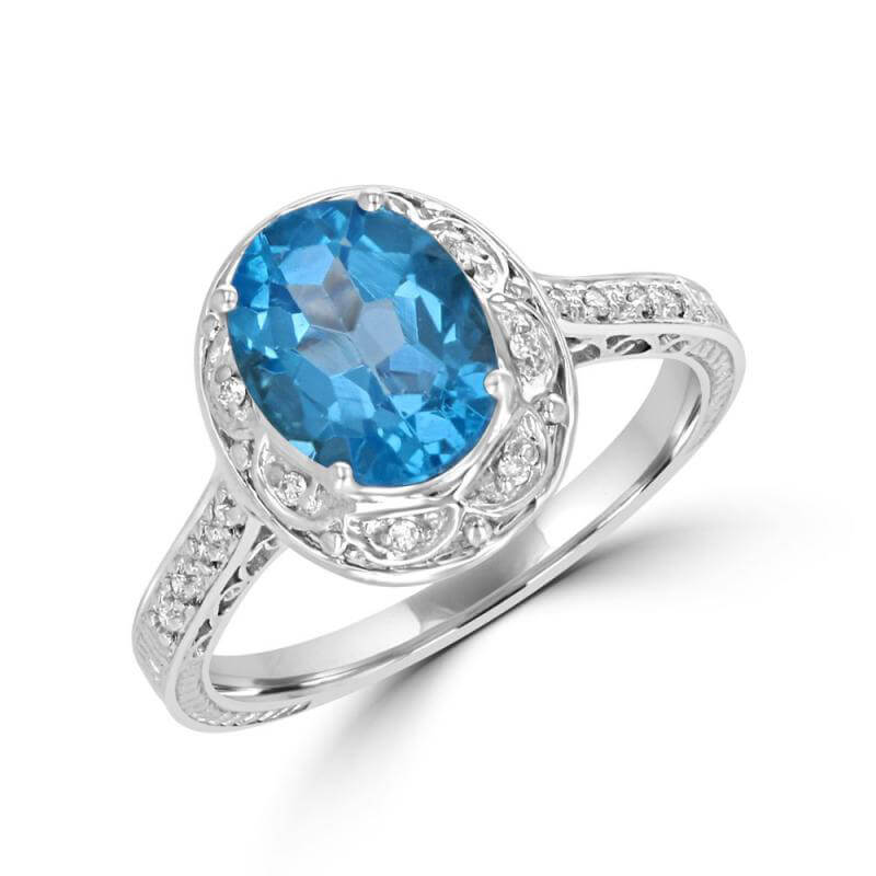7X9 OVAL BLUE TOPAZ HALO ANTIQUE RING 
